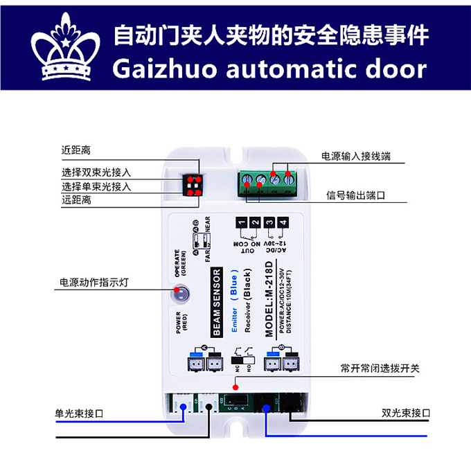 盖卓218D自动门防夹安全光线红外对射单双束